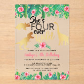 Vier jaar Wild Dinosaur Girls vierde verjaardag Acryl Uitnodigingen (Voorkant)