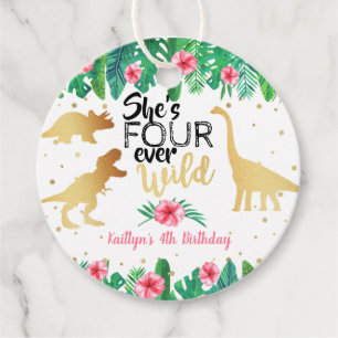 Vier jaar Wild Dinosaur Girls vierde verjaardag Bedankjes Labels