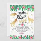 Vier jaar Wild Dinosaur Girls vierde verjaardag Bedankkaart (Voorkant)