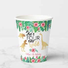Vier jaar Wild Dinosaur Girls vierde verjaardag Papieren Bekers