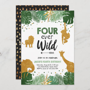 Vier jaar Wild Safari Animal Boy Birthday Kaart