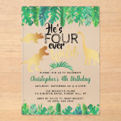 Vier jaar Wilde Dinosaur Boys vierde verjaardag Acryl Uitnodigingen (Voorkant)