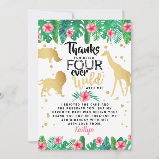 Vier jaar Wilde Meisjes vierde verjaardag Bedankkaart (Voorkant)