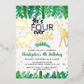 Vier jaar Wilde Oerwoud Safari Boys vierde verjaar Folie Uitnodiging (Voorkant)