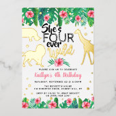 Vier jaar Wilde Oerwoud Safari Girls, vier jaar Folie Uitnodiging (Voorkant)