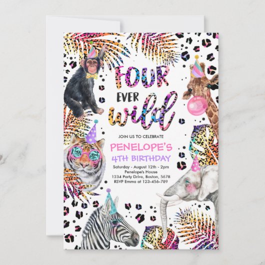 Vier jaar Wilde Safari Rainbow Cheetah vierde verj Kaart (Voorkant)