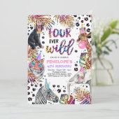 Vier jaar Wilde Safari Rainbow Cheetah vierde verj Kaart (Staand voorkant)