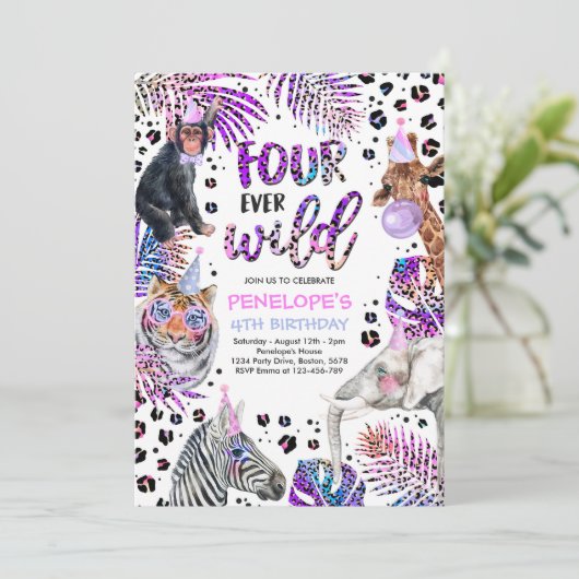 Vier jaar Wilde Safari Rainbow Cheetah vierde verj Kaart (Staand voorkant)