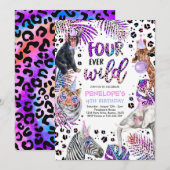 Vier jaar Wilde Safari Rainbow Cheetah vierde verj Kaart (Voorkant / Achterkant)