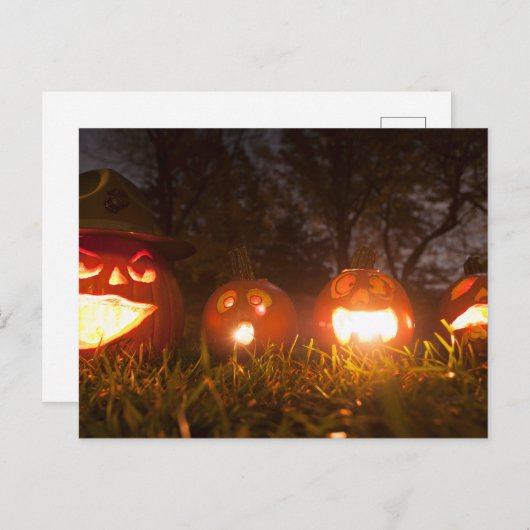 Vier Jack-o-Lanterns op Halloween Briefkaart (Voorkant / Achterkant)