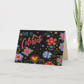 Vier je Zwarte Bloemen Trendy Verjaardag Kaart (Voorkant)