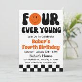 Vier Jong Retro Jongen 4e Verjaardag Kaart (Staand voorkant)