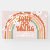 Vier Jong Retro Regenboog Daisy Verjaardag Spandoek (Horizontaal)