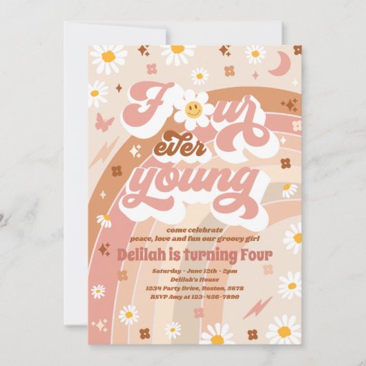 Vier jonge Groovy-regenboog op de vierde verjaarda Kaart (Voorkant)