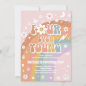 Vier jonge hippie op de vierde verjaardag kaart (Voorkant)