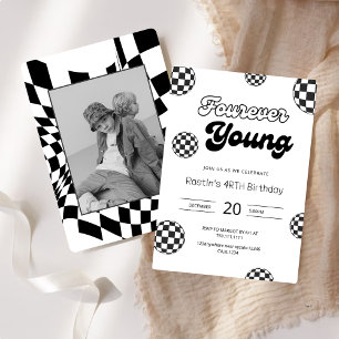Vier jonge zwarte retro jongens 4e verjaardag kaart