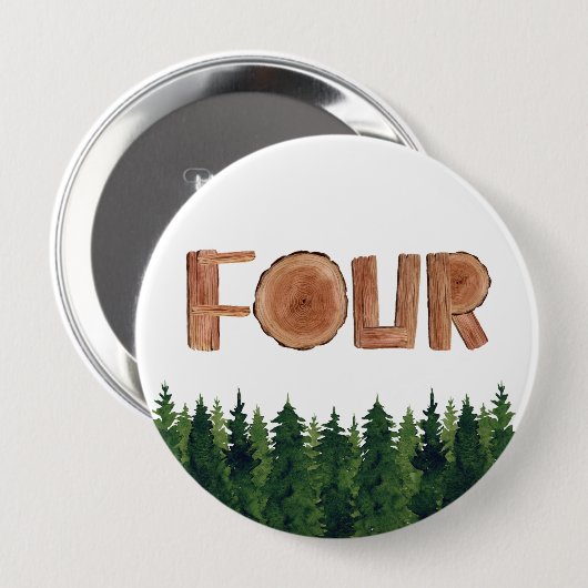 Vier jongen 4th Birthday Green Trees Ronde Button 4,0 Cm (Voorkant /achterkant)