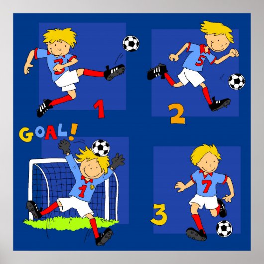 Vier jongens die Soccer spelen Poster (Voorkant)