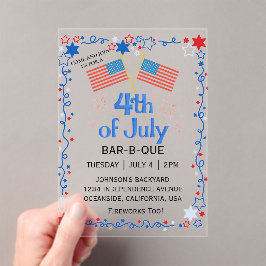 Vier juli Amerikaanse vlag BBQ vuurwerk Acryl Uitnodigingen