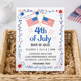 Vier juli Amerikaanse vlag BBQ vuurwerk Feestdagenkaart