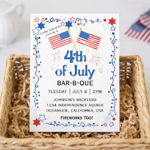 Vier juli Amerikaanse vlag BBQ vuurwerk Feestdagenkaart