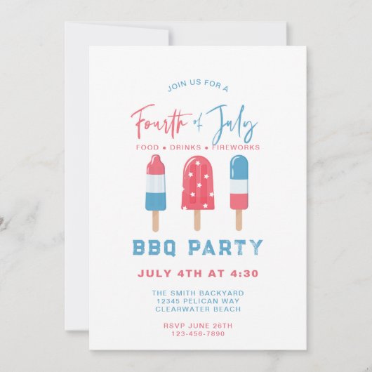 Vier juli BBQ Achtertuin Rood Wit Blauwe Feest Kaart (Voorkant)