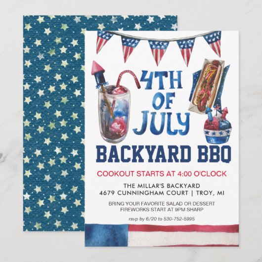 Vier juli BBQ-feestuitnodiging Kaart (Voorkant / Achterkant)