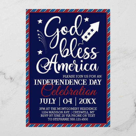 Vier juli-feest Amerika Folie Uitnodiging (Voorkant)