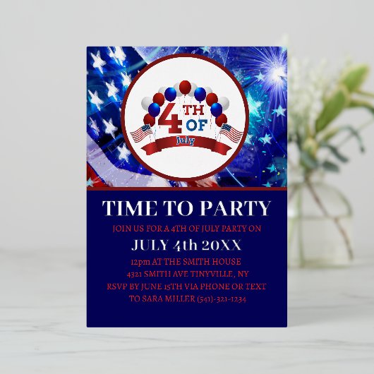 Vier juli-feest patriottisch folie uitnodiging (Staand Voorkant)