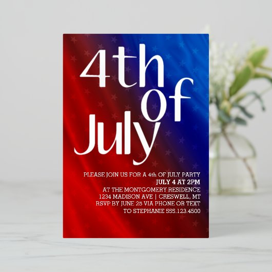 Vier juli-feest ster folie uitnodiging (Staand Voorkant)