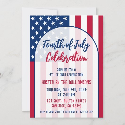 Vier Juli Feestje Patriottisch Rood Wit en Blauw Kaart (Voorkant)