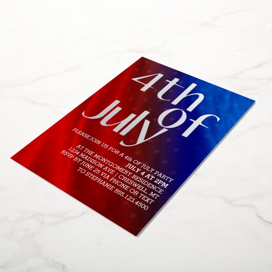 Vier juli-feeststerren Folie Uitnodiging (Gedraaid)