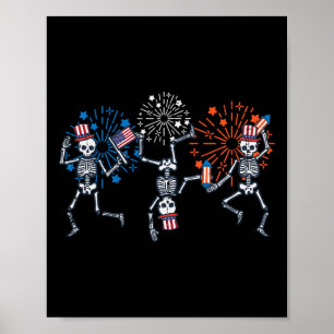 Vier juli geraamtes dansen vuurwerk patriotische v poster