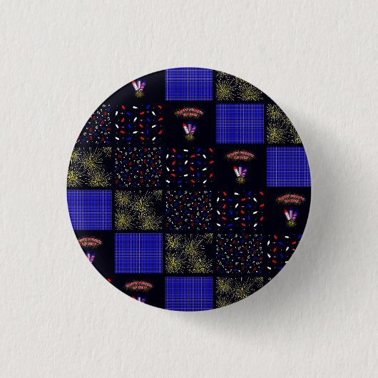 Vier Juli Lapjesdeken Patroon - 4 juli Ronde Button 3,2 Cm (Voorkant)