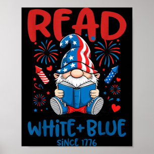 Vier juli Lees Wit Blauwe Gnome Vuurwerk Boek Poster