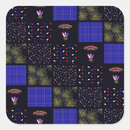 Vier Juli Patchwork Patroon - 4 juli Vierkante Sticker (Voorkant)