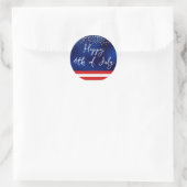 Vier juli-script Amerikaanse vlag op blauwe folie Ronde Sticker (Tas)