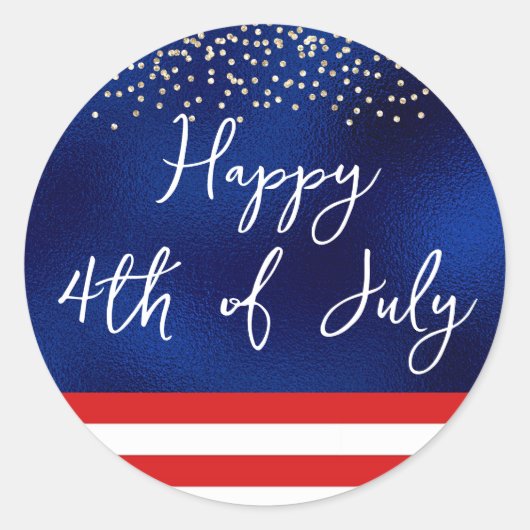 Vier juli-script Amerikaanse vlag op blauwe folie Ronde Sticker (Voorkant)