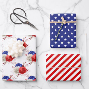 Vier Juli Sterren Strepen Bloem Rood Wit Blauw Inpakpapier Vel