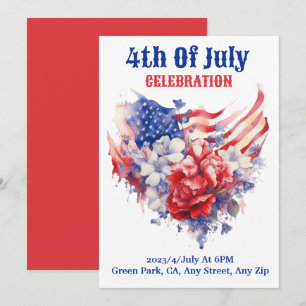 Vier juli-viering aquarel Blauw rood Feestdagenkaart