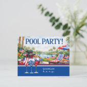 Vier juli-viering Barbecue Zwembad Feest Briefkaart (Staand voorkant)