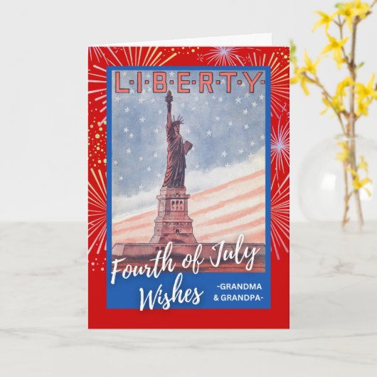 Vier juli voor grootouders Statue of Liberty Kaart (Gele Bloem)