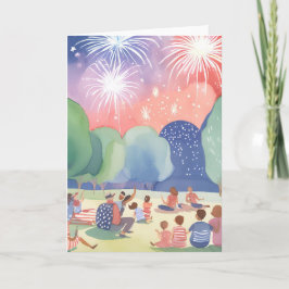 Vier Juli Vuurwerk | Rood Wit Blauw Feestdagen Kaart