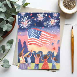 Vier Juli Vuurwerk | Watercolor USA Feestdag Briefkaart