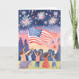 Vier juli vuurwerk | Watercolor USA vakantie Feestdagen Kaart