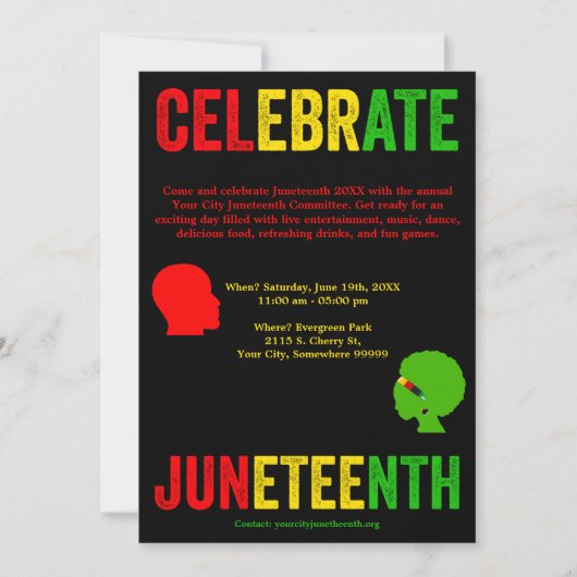 Vier Juneteenth Freedom Day Rood Geel Groen Feestdagenkaart (Voorkant)