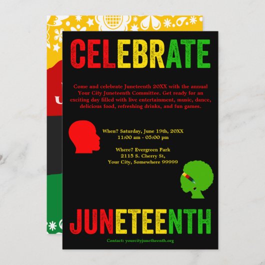 Vier Juneteenth Freedom Day Rood Geel Groen Feestdagenkaart (Voorkant / Achterkant)
