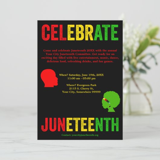 Vier Juneteenth Freedom Day Rood Geel Groen Feestdagenkaart (Staand voorkant)