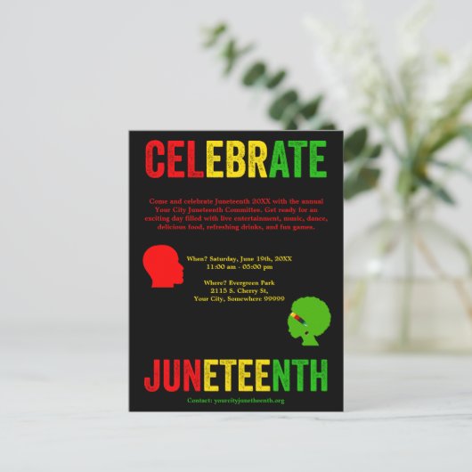 Vier Juneteenth Freedom Day Rood Geel Groen Feestdagenkaart (Staand voorkant)