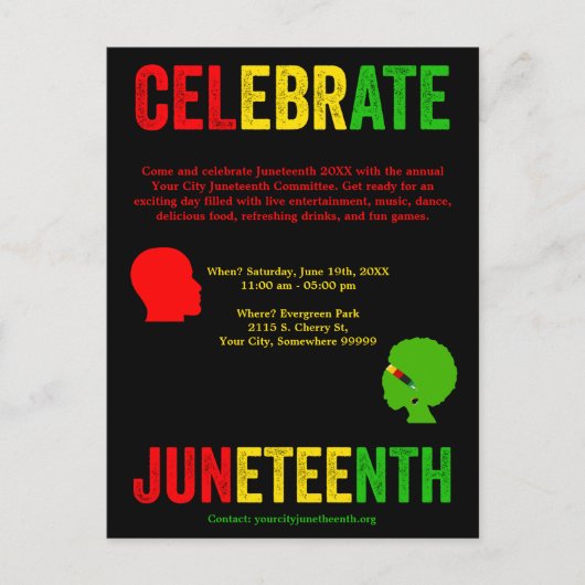 Vier Juneteenth Freedom Day Rood Geel Groen Feestdagenkaart (Voorkant)